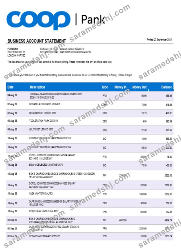 Coop Pank company checking account statement Word and PDF template
